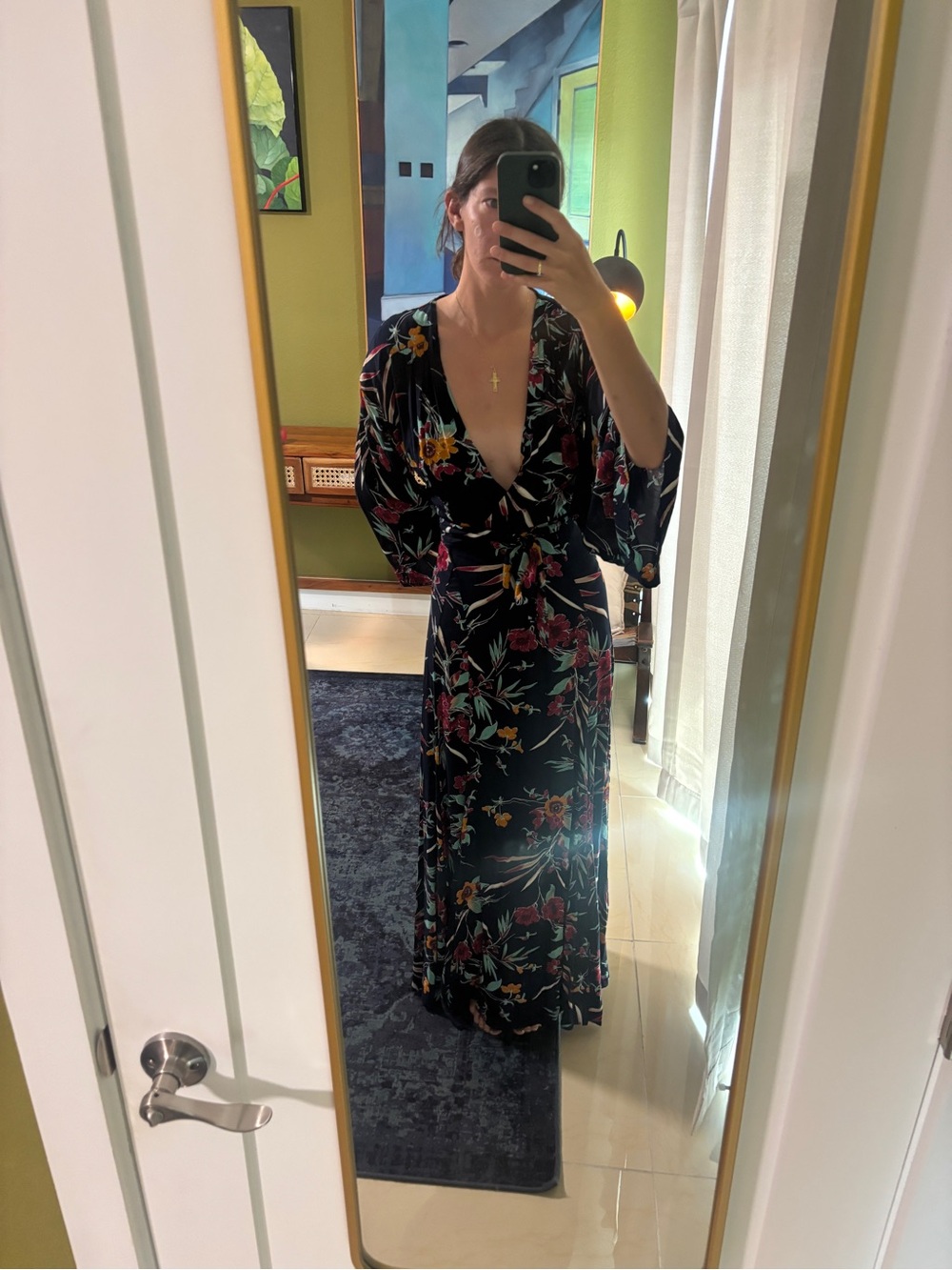 Black Floral Deep-V Wrap Maxi